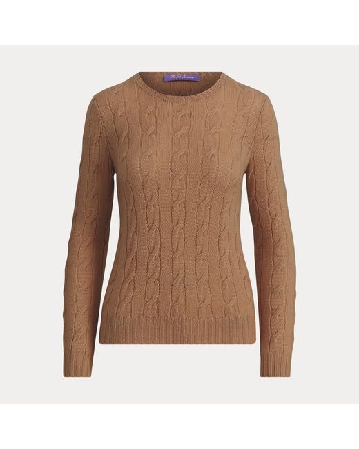 Ralph Lauren Brown Cable-Knit Cashmere Crewneck Sweater