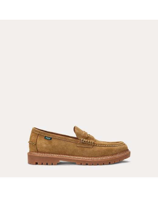 Ralph Lauren Brown Jett Lug-Sole Suede Penny Loafer for men