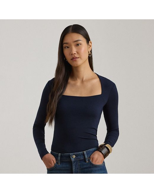 Ralph Lauren Blue Square-Neck Stretch Jersey Top
