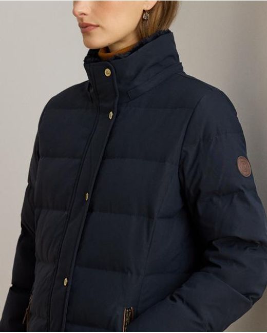 Ralph Lauren Blue Faux Fur-Trim Hooded Down Coat