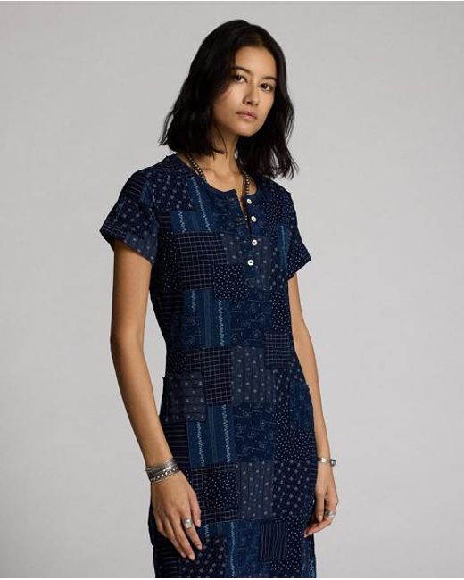 RRL Blue Patchwork-Henley-Kleid