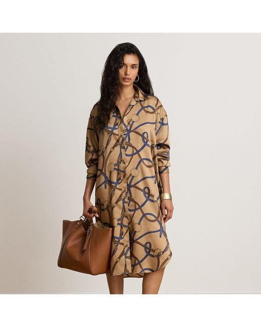 Ralph Lauren Brown Belting-Print Twill Midi Shirtdress