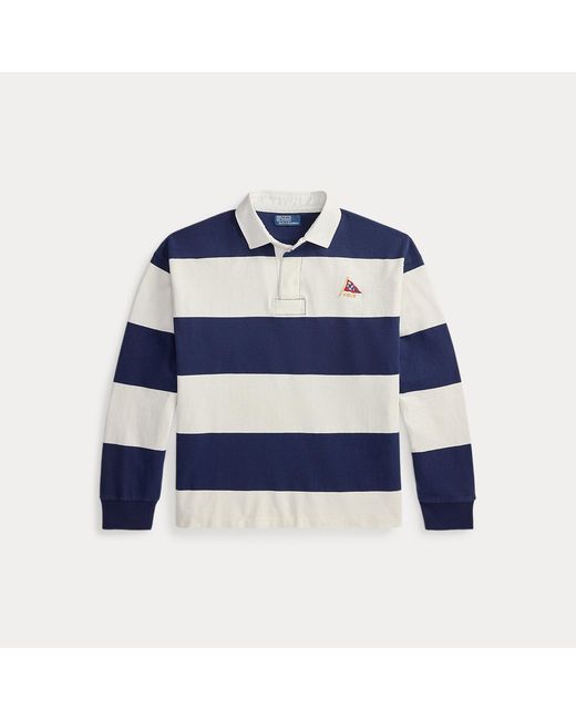 Polo Ralph Lauren Blue Big Fit Striped Jersey Rugby Shirt for men