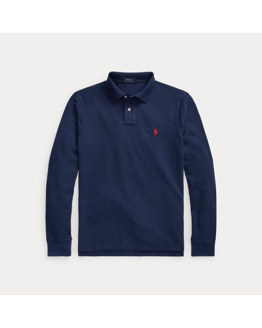 Polo Ralph Lauren Blue Slim Fit Mesh Long-sleeve Polo for men