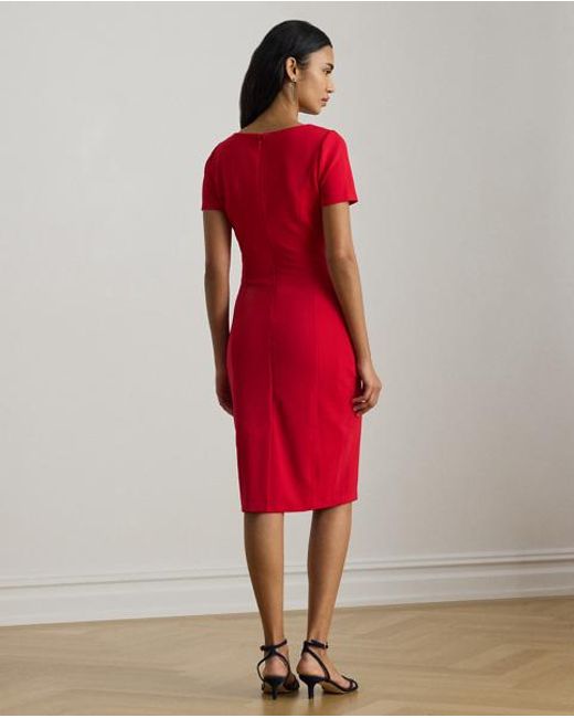 Ralph Lauren Red Faille Short-Sleeved Cocktail Dress