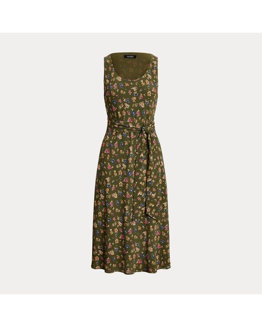 Ralph Lauren Green Geblümtes Crêpekleid Mit Gürtel
