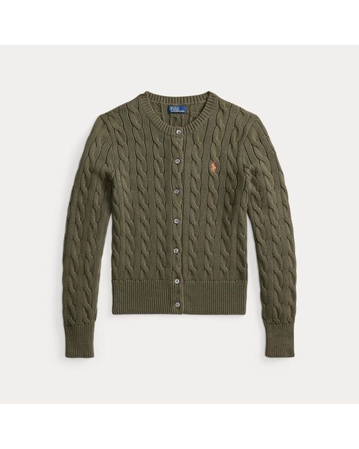 Polo Ralph Lauren Green Cable-Knit Cotton Crewneck Cardigan