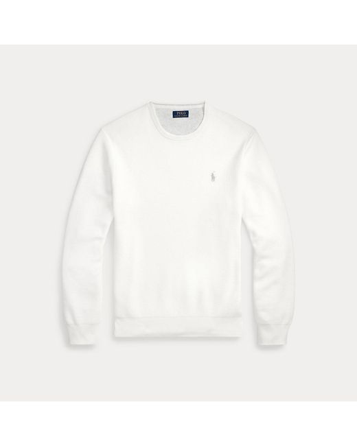 Ralph Lauren White Mesh-Knit Cotton Crewneck Sweater for men