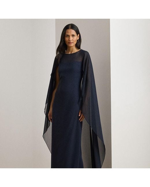 Ralph Lauren Blue Cape Georgette Gown
