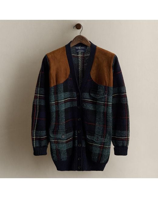 Ralph Lauren Blue C. 1990 Plaid Wool Cardigan