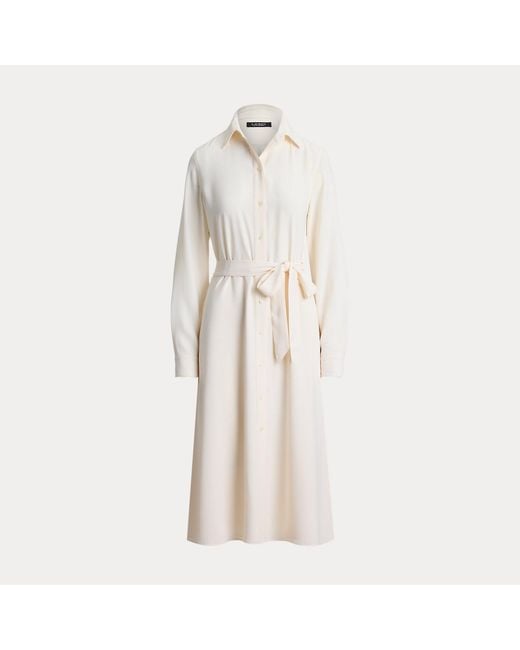 Ralph Lauren Natural Double-Faced Georgette Belted Shirtdress