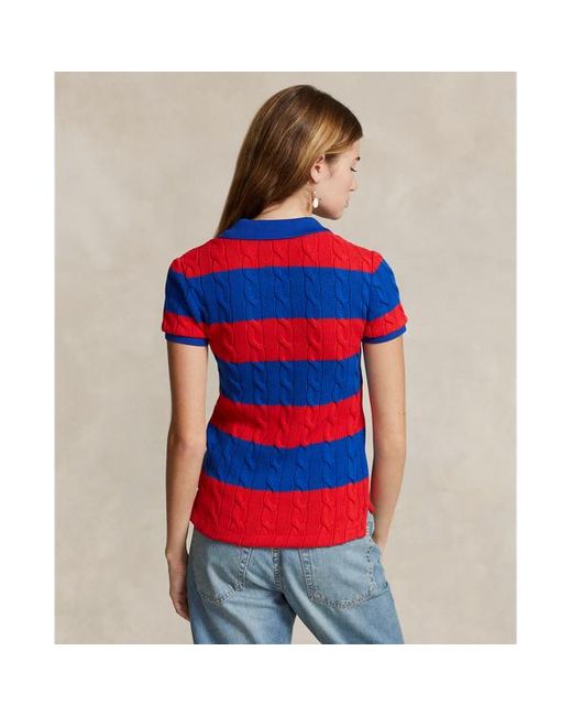 Ralph Lauren Blue Slim Fit Cable-knit Polo Shirt
