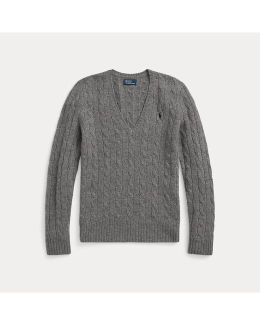 Polo Ralph Lauren Gray Cable-knit Wool-cashmere V-neck Jumper