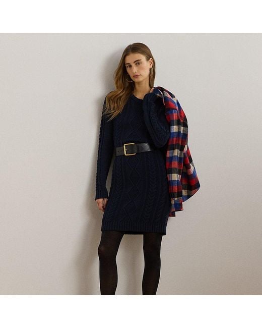 Ralph Lauren Blue Ralph Lauren Button-Trim Aran-Knit Sweater Dress
