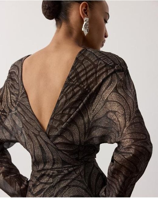 Ralph Lauren Black Shannen Foiled Chiffon Evening Dress
