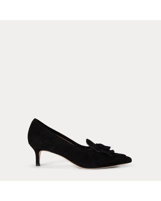 Ralph Lauren Black Adrienne Suede Kiltie Pump