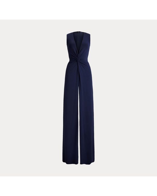 Ralph Lauren Blue Zach Two-Tone Pleated Evening Dress