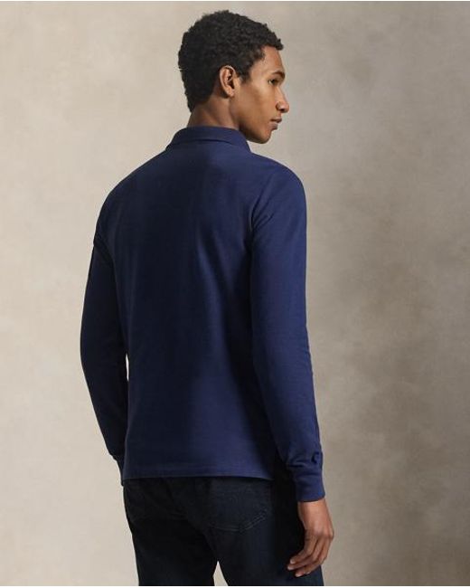 Polo Ralph Lauren Blue Slim Fit Mesh Long-sleeve Polo for men