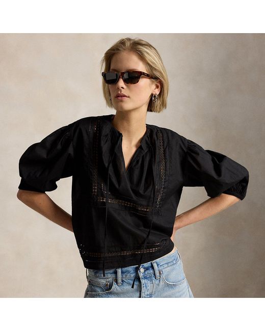 Polo Ralph Lauren Black Lace-Trim Cotton Shirt