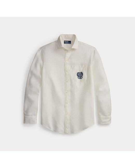 Polo Ralph Lauren White Wimbledon Classic Fit Linen Shirt for men