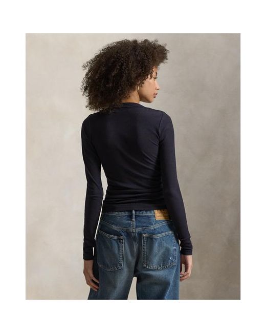 Maglietta serafino a coste in cotone di Ralph Lauren in Blue