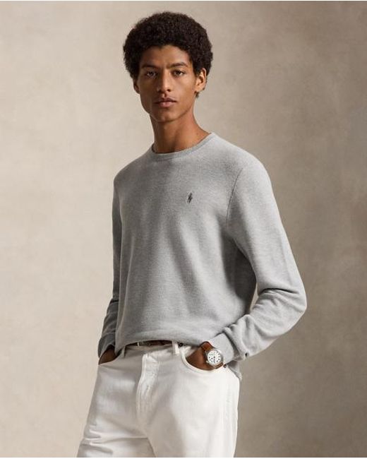 Ralph Lauren Gray Mesh-Knit Cotton Crewneck Sweater for men