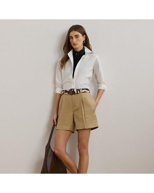 Pantalón Corto Plisado De Sarga Con Lino Ralph Lauren de color Natural