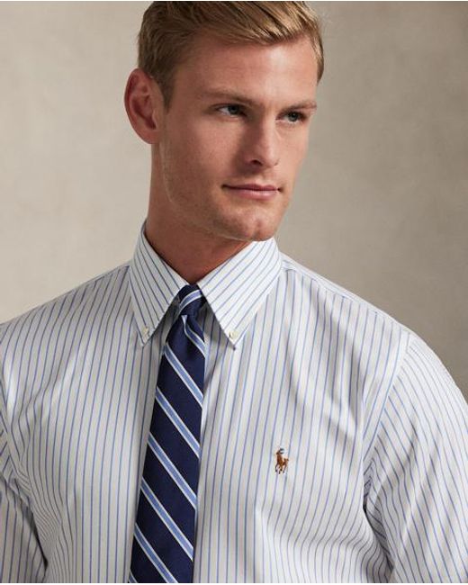 Polo Ralph Lauren Gray Custom Fit Striped Pinpoint Oxford Shirt for men