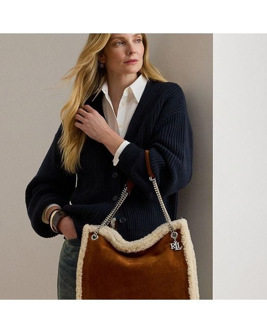 Ralph Lauren Bradley Grote Draagtas Met Schapenvacht in het Black