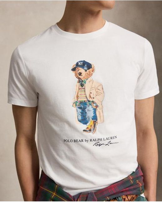 Polo Ralph Lauren White Custom Slim Fit Polo Bear T-Shirt for men
