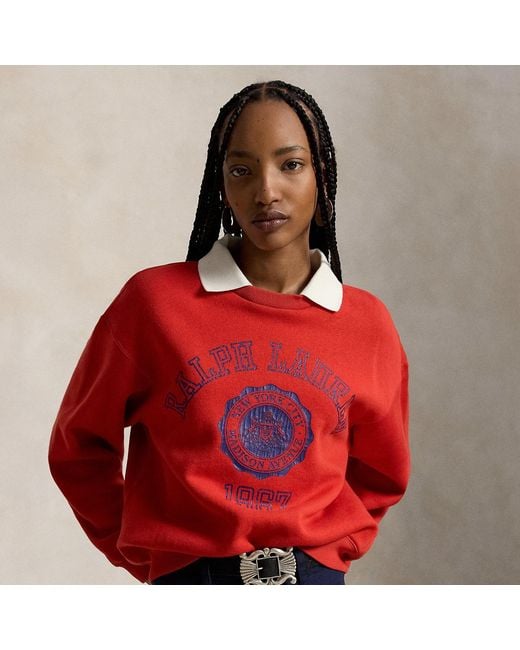 Polo Ralph Lauren Red Crest Polo-Collar Fleece Crewneck