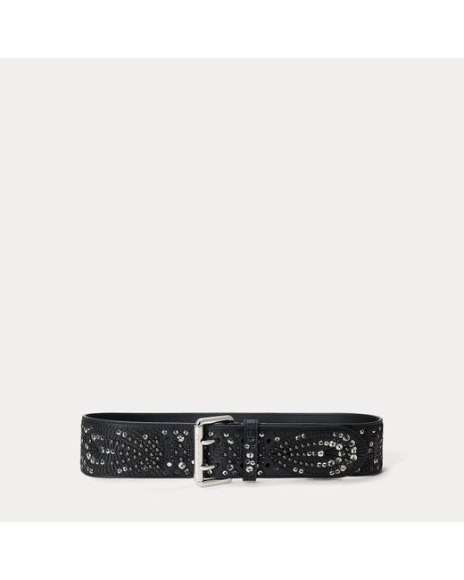 Ralph Lauren Kalfsleren Riem Met Dubbele Pin En Studs in het Black