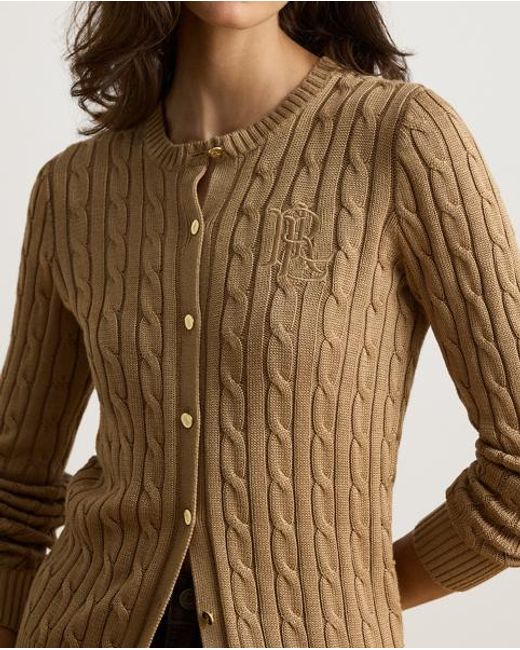 Ralph Lauren Brown Cable-Knit Cotton-Blend Cardigan