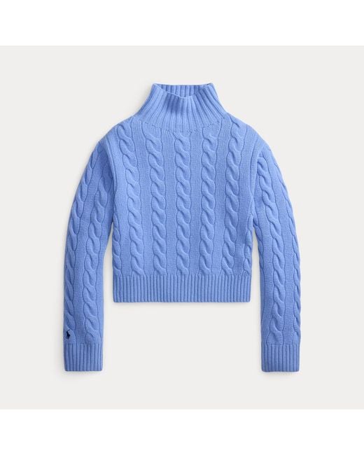 Polo Ralph Lauren Blue Cable-Knit Wool-Cashmere Rollneck
