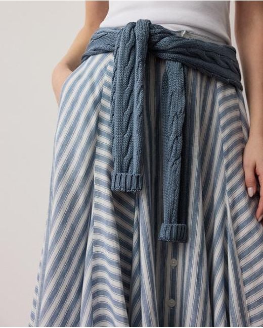 Ralph Lauren Blue Shamus Striped Linen Maxiskirt