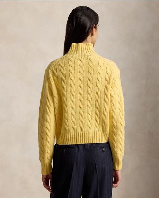 Polo Ralph Lauren Yellow Cable-Knit Wool-Cashmere Rollneck
