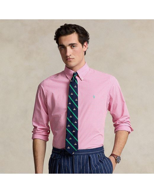 Ralph Lauren Pink Slim Fit Gingham Stretch Poplin Shirt for men