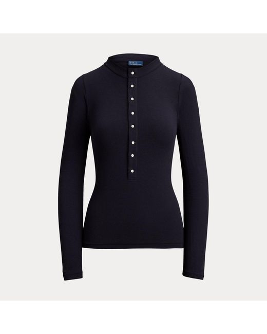 Ralph Lauren Blue Geripptes Henley Aus Baumwolle