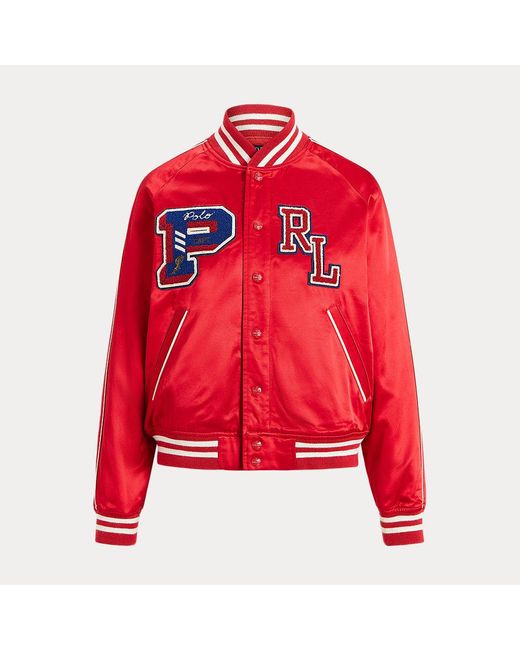 Polo Ralph Lauren Red Logo Satin Bomber Jacket