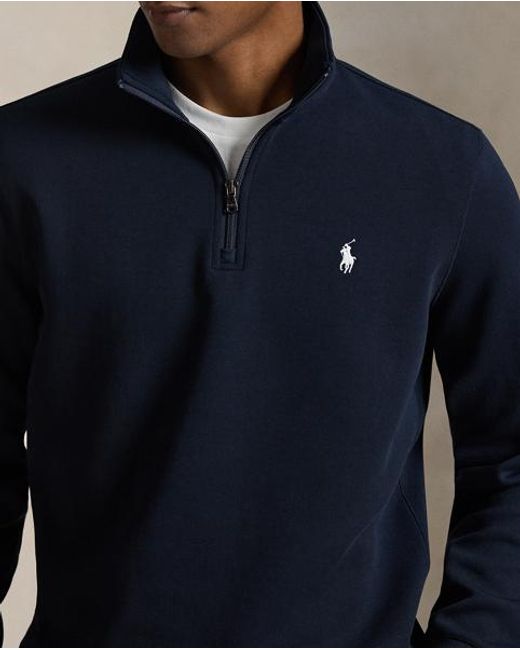 Polo Ralph Lauren Blue Double-Knit Quarter-Zip Pullover for men
