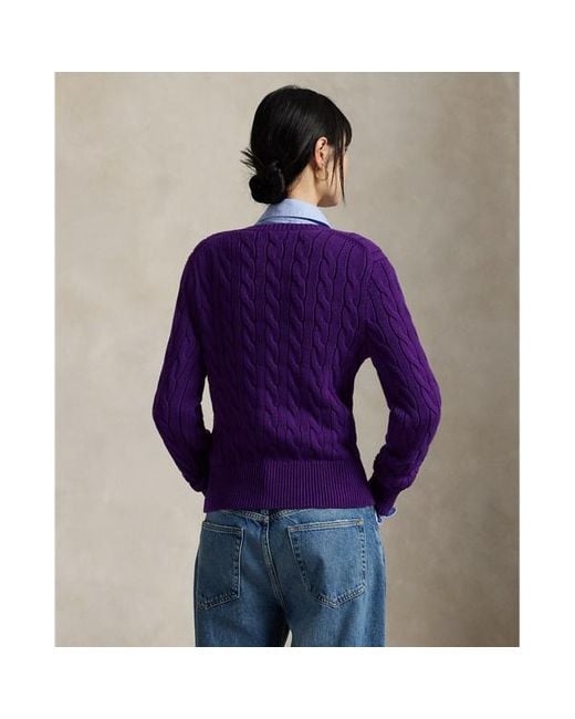 Cardigan a girocollo in cotone a trecce di Polo Ralph Lauren in Purple