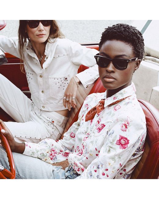 RRL White Floral Cotton Voile Western Blouse