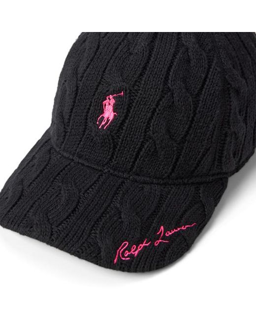 Polo Ralph Lauren Black Pony Cable-Knit Cotton Ball Cap