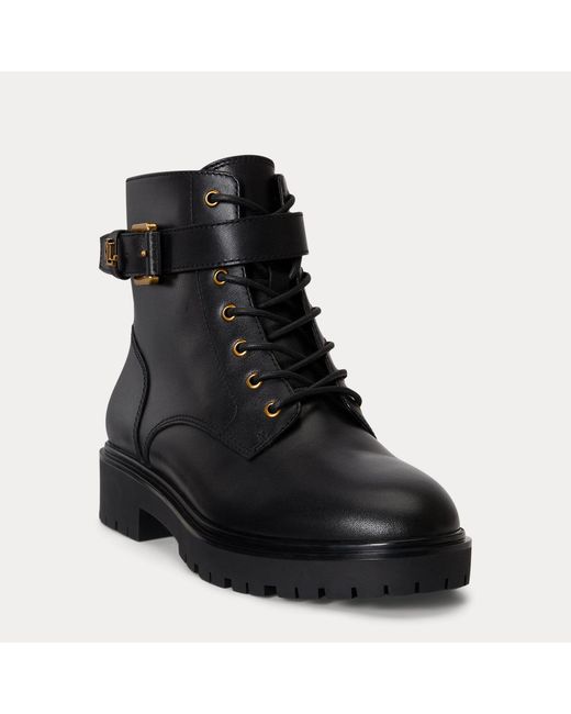 Ralph Lauren Black Allyson Calfskin Logo-Keeper Bootie