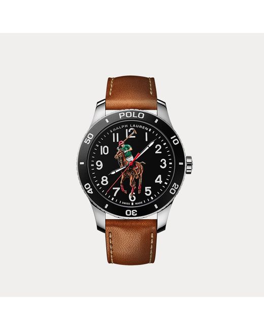 Polo Ralph Lauren 42 Mm Stalen Horloge Met Polospeler in het Black voor heren