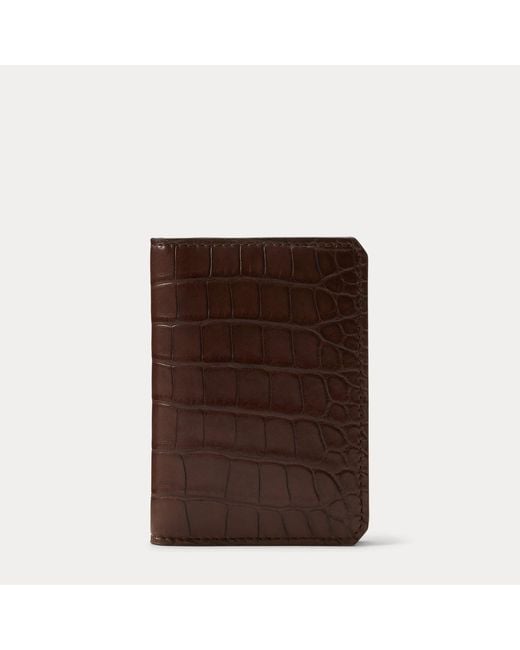 Ralph Lauren Brown Caiman Folded Card Case for men