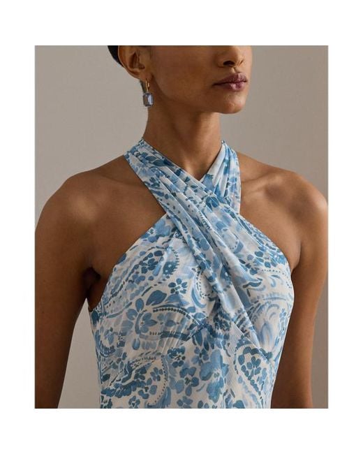 Ralph Lauren Paisley Crinkle Georgette Halter Gown in Blue | Lyst Canada