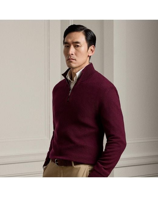 Ralph Lauren Purple Birdseye Cashmere Quarter-Zip Sweater for men