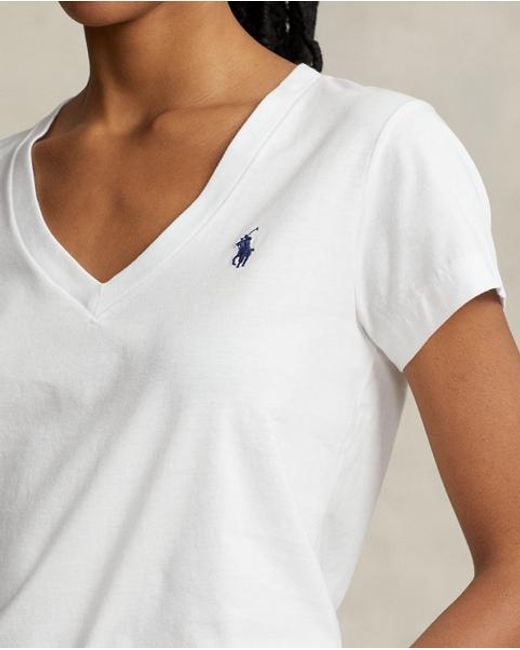 Polo Ralph Lauren White Baumwolljersey-T-Shirt Mit V-Ausschnitt