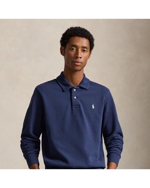 Polo Ralph Lauren Blue Loopback Fleece Collared Sweatshirt for men